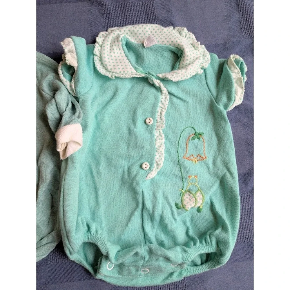 2 Baby Rompers Vintage Carters 6 Months Mushroom Toadstool Bug Flower 70s 80s